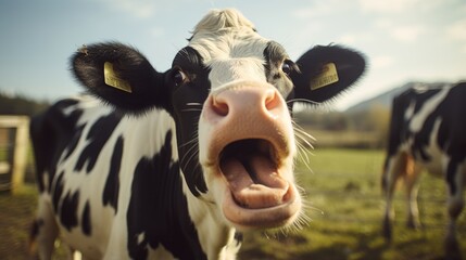 Dairy Cow face going for Feeding Close-Up