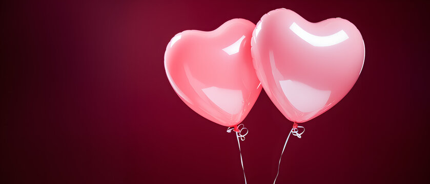 Two prominent heart-shaped balloons in vibrant red, drifting in celebration of the day devoted to love and friendship.