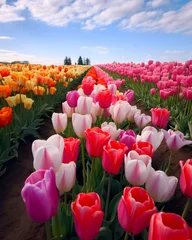 Gordijnen field of tulips and deep blue sky © Artworld AI