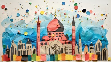 Fototapeta premium Colorful paper applique of a mosque