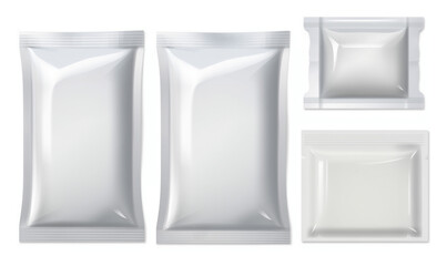 collection of various white bag package template on white background.