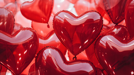 Lots of red heart-shaped balloons stacked one after another