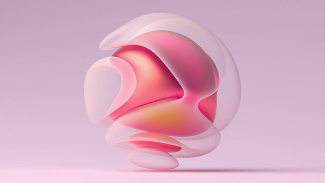 3d render abstract art video animation of surreal alien ball sphere in curve wavy spiral lines forms in transformation deformation process in white translucent plastic with liquid metallic soft parts 