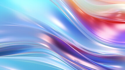 Abstract 3d render of light emitter glass with iridescent holographic vibrant gradient wave texture. Design element for banner, background, wallpaper, header, poster or cover. Generative Ai