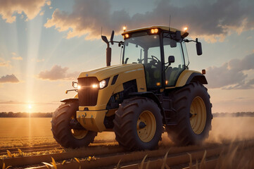 Fototapeta premium tractor at sunset