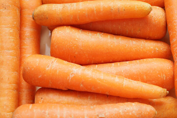 Macro food vegetable carrot. texture background of fresh large orange carrots.