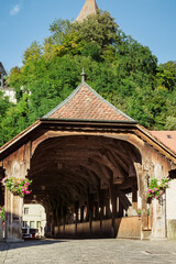 Naklejka premium Bern Bridge over the Saane and Angel Inn in Fribourg