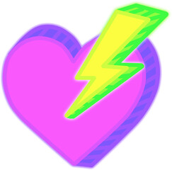 lightning to heart icon illustration. Heart Shape Neon Light.