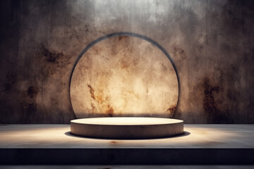 Modern display podium with circular background and shadows