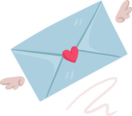 love letter, envelope with heart flying with wings.