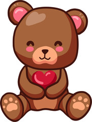 teddy bear with heart, cute cattoon illustration.
