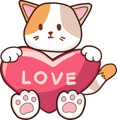 cute cat with a heart doodle art . Draw illustration character funny cat with love
