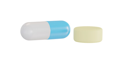 drug capsule colorful color pills 3D rendering