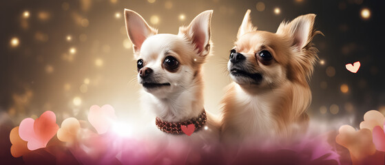Fototapeta na wymiar 2 beautiful chihuahua dogs in love on Valentine's Day