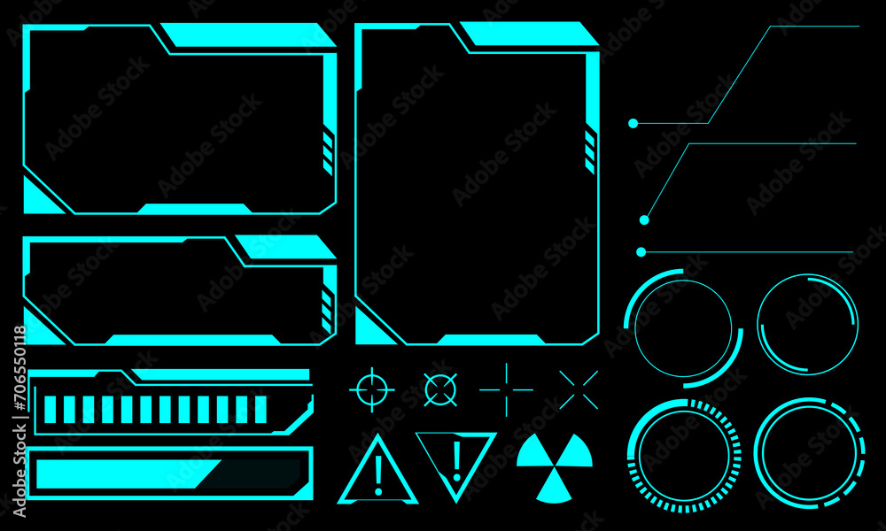Poster hud frames blue user interface elements design modern technology futuristic control panel screen dig