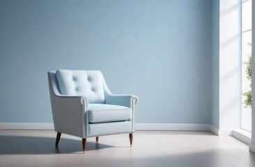 interior design. cozy room with blue walls and comfortable armchair in classical style..