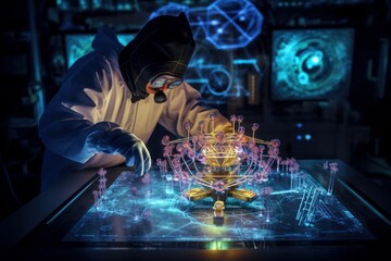 Photo of a scientist working with nanotechnology. Generative AI
