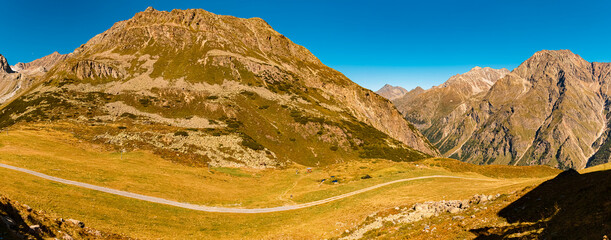 High resolution stitched alpine summer panorama at Lake Rifflsee, Mandarfen, Imst, Tyrol, Austria