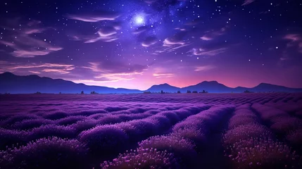Gartenposter Moonlit Lavender Field and Starry Sky - AI Generated © VisualMarketplace