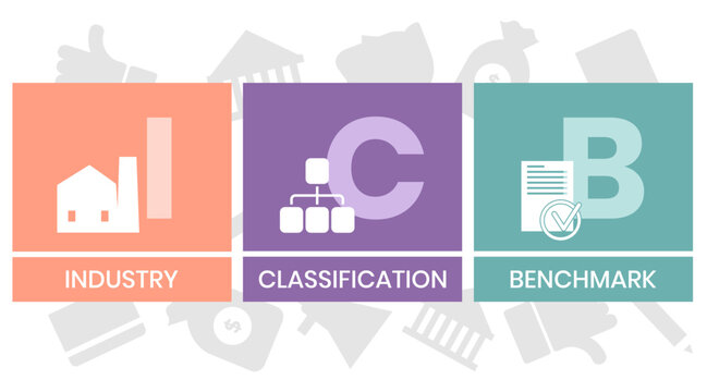 ICB - Industry Classification Benchmark acronym. business concept background. vector illustration concept with keywords and icons. lettering illustration with icons for web banner, flyer