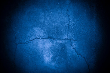 Old wall pattern texture cement blue dark abstract  blue color design are light with black gradient background.