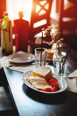 fresh meal with tomato and cheese