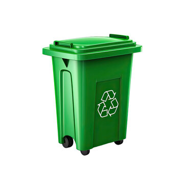 Green Garbage Container with Recycling Symbol, isolated on Transparent Background.