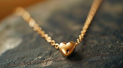  a gold heart necklace sitting on top of a piece of wood with a chain attached to the end of it. - obrazy, fototapety, plakaty