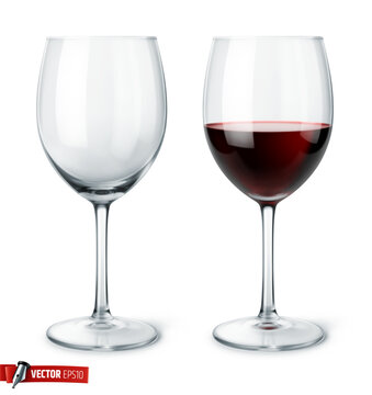 Vector realistic illustration of red wine glasses on a white background.