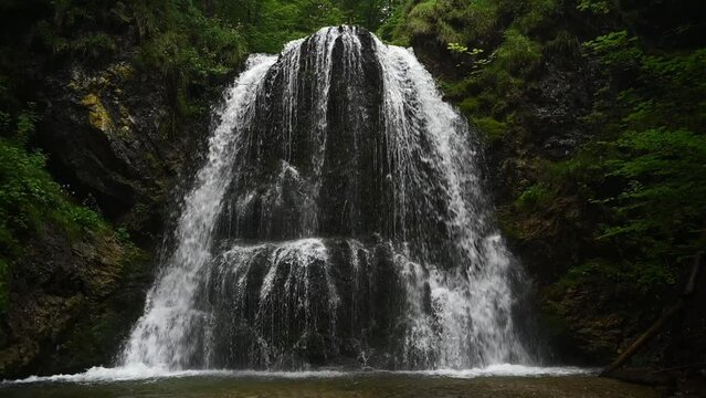 Slowmotion of a closeup of the main waterfall at Josepsthaler Wasserf&auml;lle