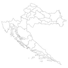 Croatia map. Map of Croatia in administrative provinces in white color