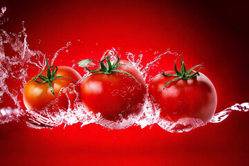 tomatoes splashing in water