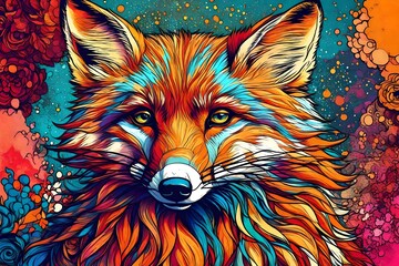 red fox head in pop art style 