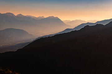 Beautiful alpine sunrise view at Mount Sechszeiger, Jerzens, Imst, Tyrol, Austria