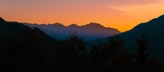 Alpine sunset or sundowner at Jerzens, Pitztal valley, Imst, Tyrol, Austria