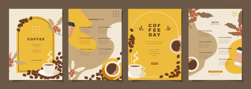 Set of sketch banners with coffee beans and leaves on minimal background for invitations, cards, banner, poster, cover, cafe menu or another template design. vector illustration.