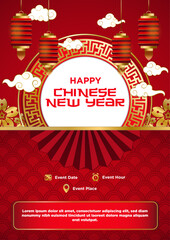 Naklejka premium Vector Chinese New Year Festival Celebration Poster Template