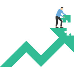 Fototapeta premium smart businessman putting last piece of jigsaw puzzle to solve growth arrow metaphor, Growth strategy concept, solution or growing business concept, solving problem for success in work.