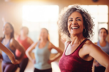 Middle-aged woman enjoying a dance class, zumba, active lifestyle