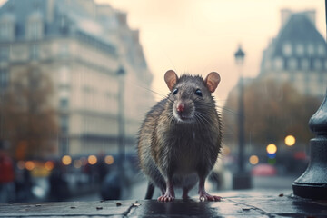 a rat in a rainy street in the city