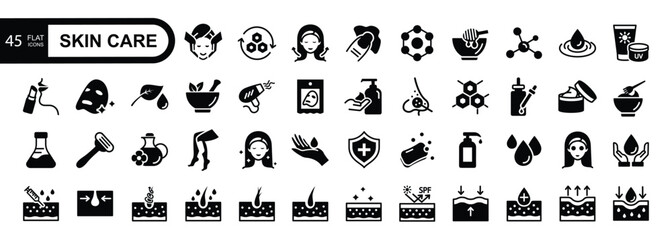 Skin care icon set. Flat style icons pack. Vector illustration.