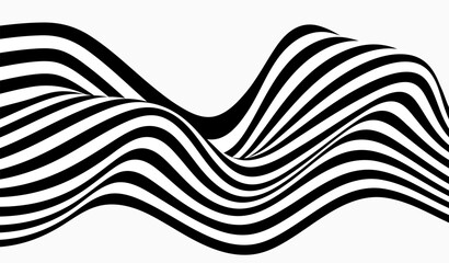 Abstract wave background, black and white wavy stripes or lines design. Optical art.
