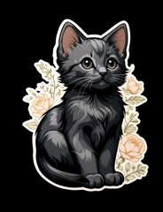 Cute kitten ilustration sticker isolated over black background , clipping path included 