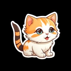 Cute kitten ilustration sticker isolated over black background , clipping path included 