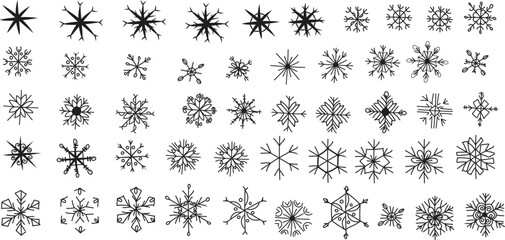 Cute snowflakes collection isolated on white background. Flat snow icons