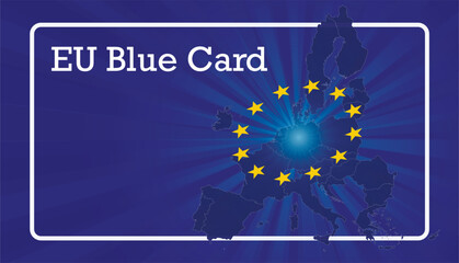 European Union Blue Card, residence permit and work permit for highly qualified third country nationals. business banner - obrazy, fototapety, plakaty