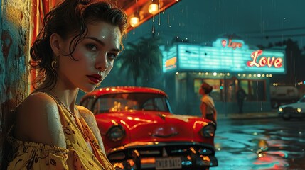  Femme de cuba des ann&eacute;es 50 avec le mot " LOVE" &eacute;crit derri&egrave;re elle