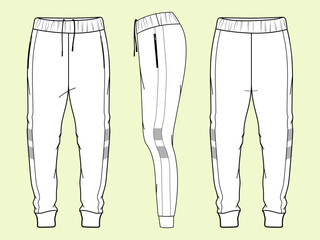 Fleece sweatpant jogger technical drawing, fashion flat sketch template. Technical Fashion Illustration. Jogger CAD.