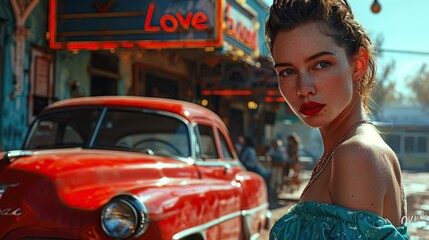  Femme de cuba des ann&eacute;es 50 avec le mot " LOVE" &eacute;crit derri&egrave;re elle