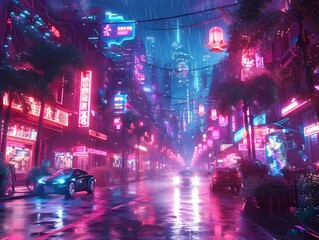 Futuristic neon city. Asian future. Neon Signs.